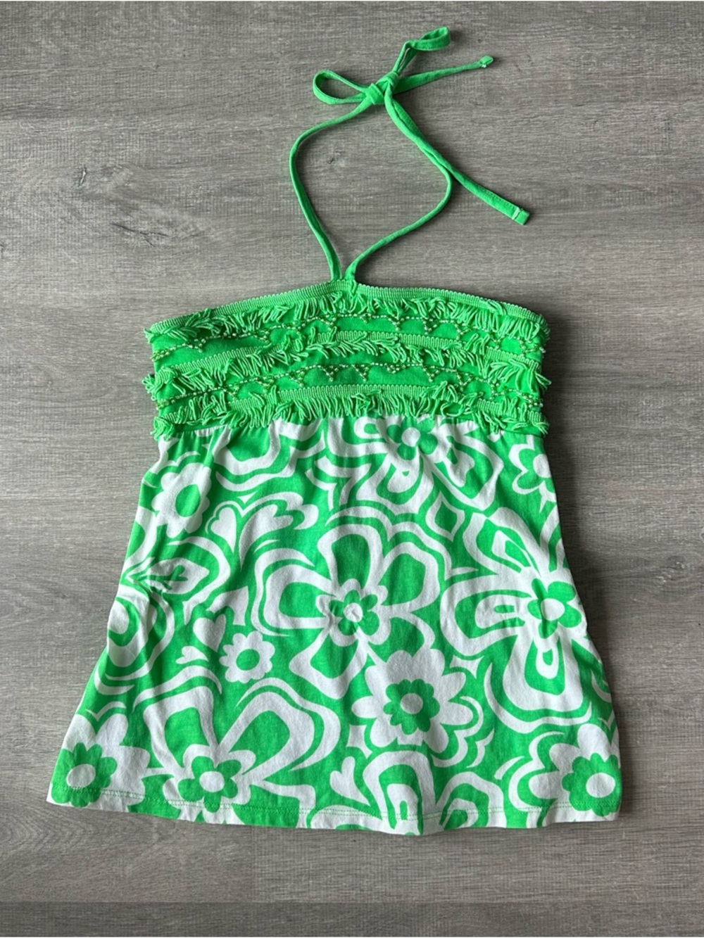 Justice Vintage 2000s Hibiscus Print Beaded Halter Top Tube Top